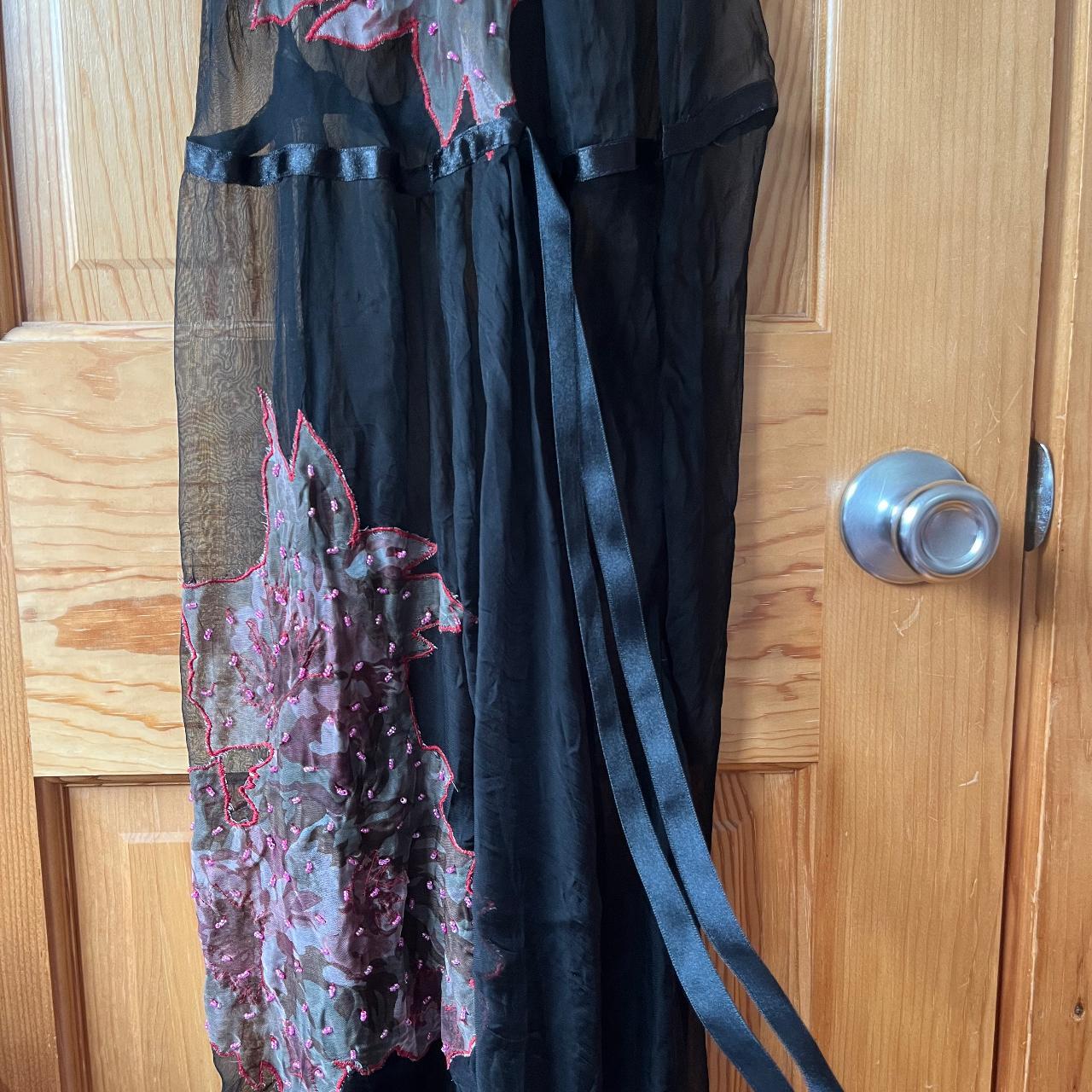 Black sheer beaded dress / Rene Derby Collection - Depop