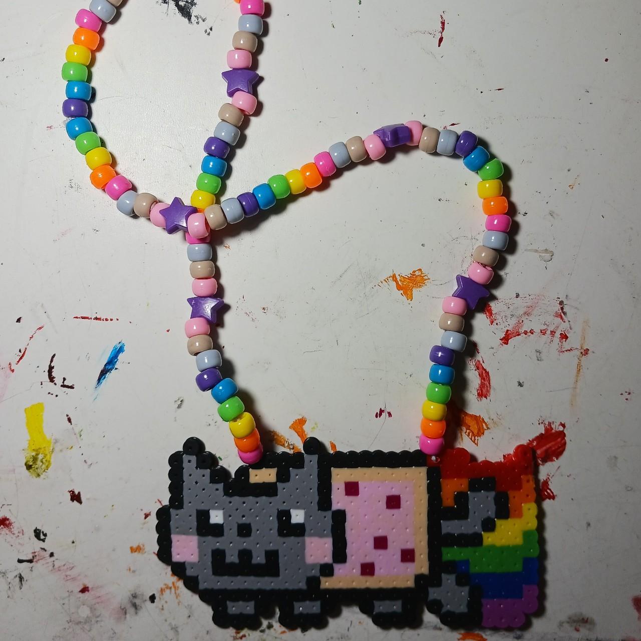 Nyan cat perler Kandi necklace 23 inches long made... | Depop