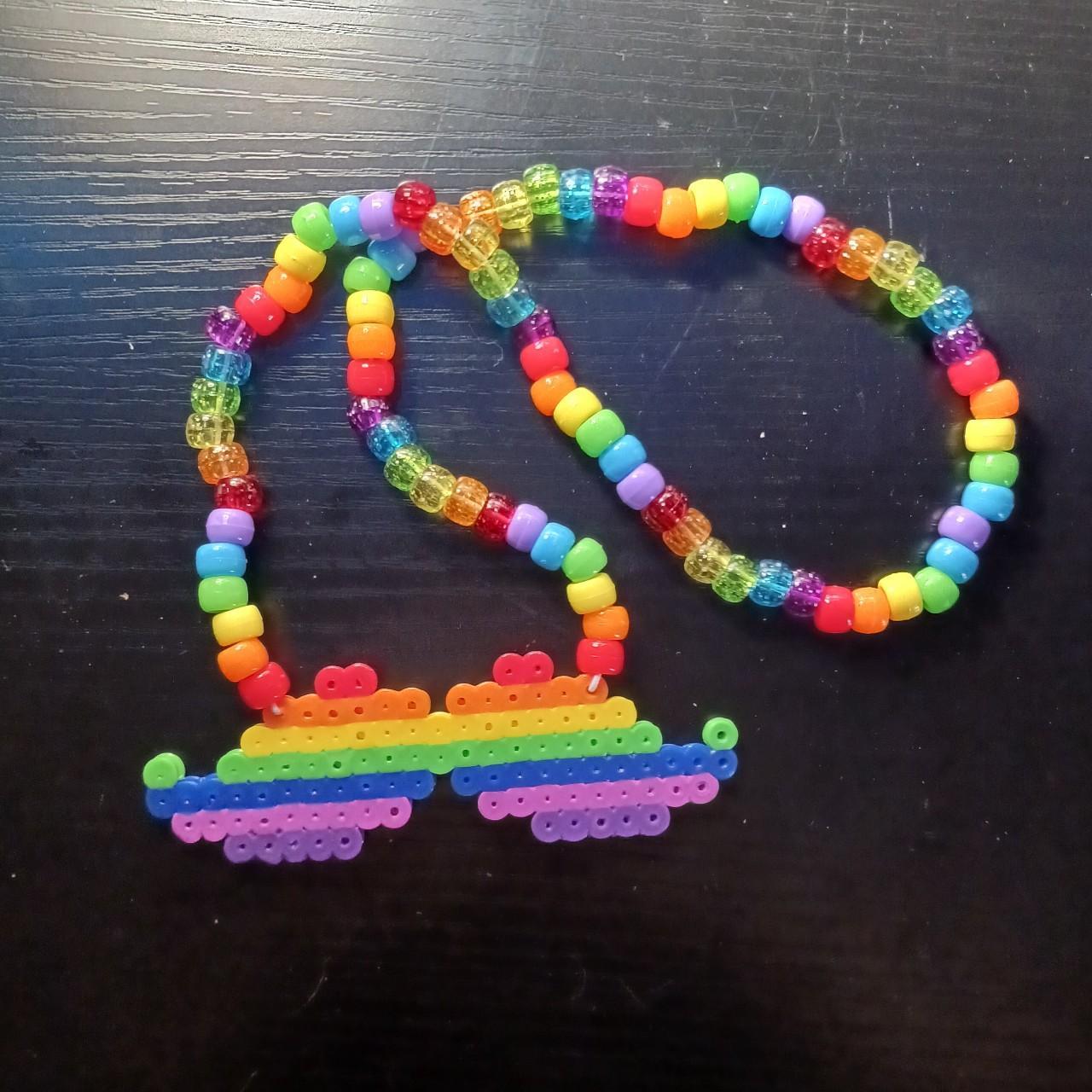 Rainbow mustache perler Kandi necklace 19 inches... - Depop