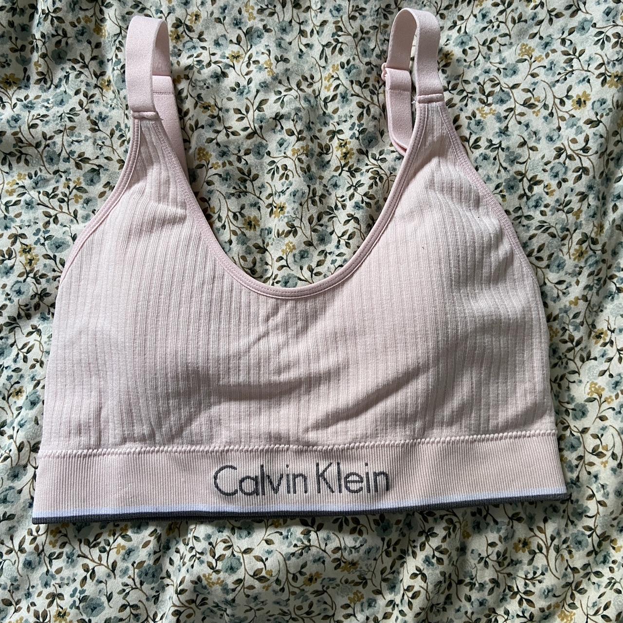 Calvin Klein pink bra worn a couple times item is - Depop
