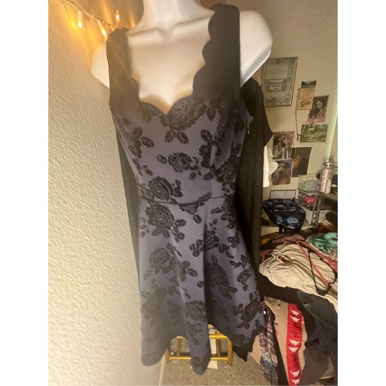 Floral victorian navy blue flower goth midi dress - Depop