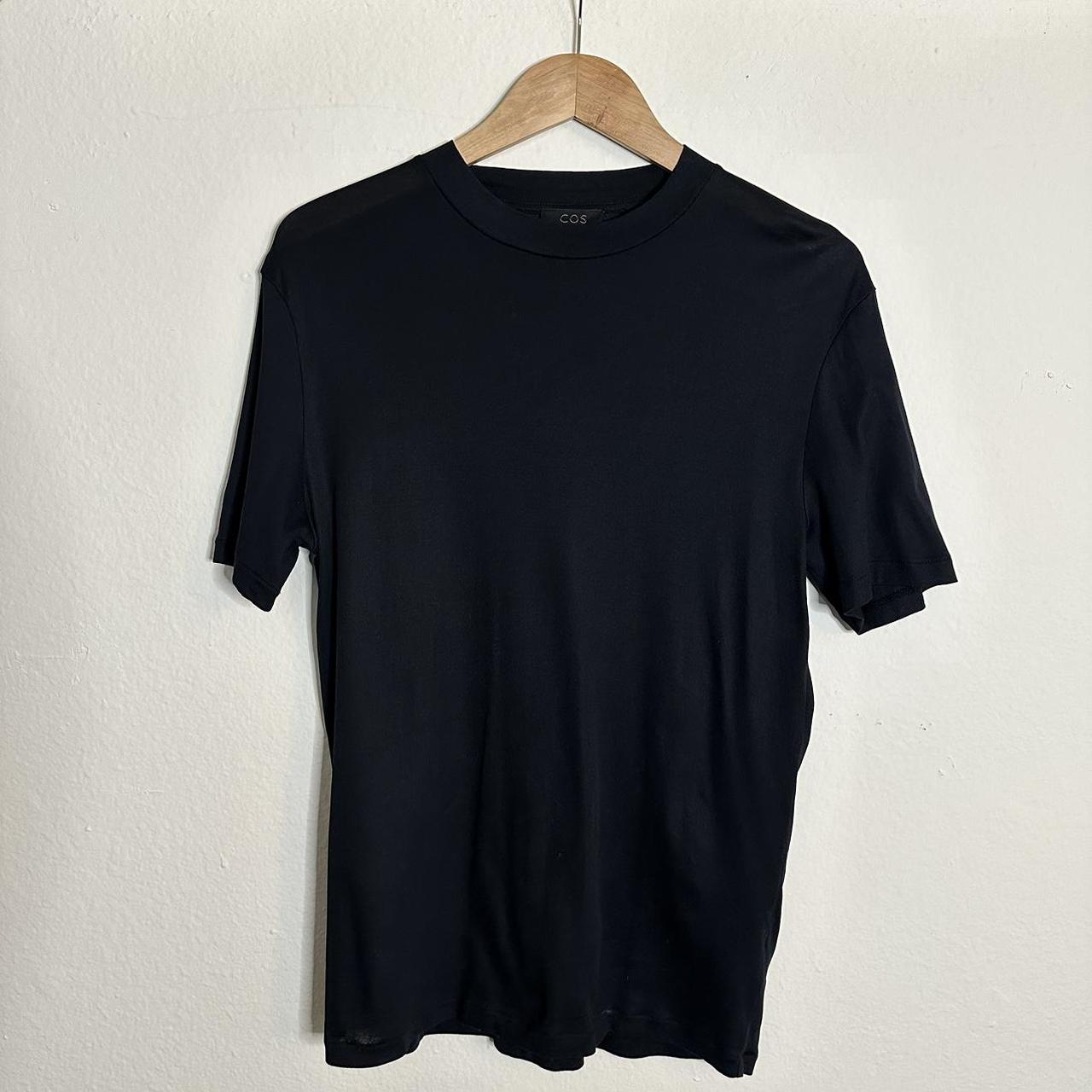 COS navy high neck t shirt Size: small W: 19” L:... - Depop
