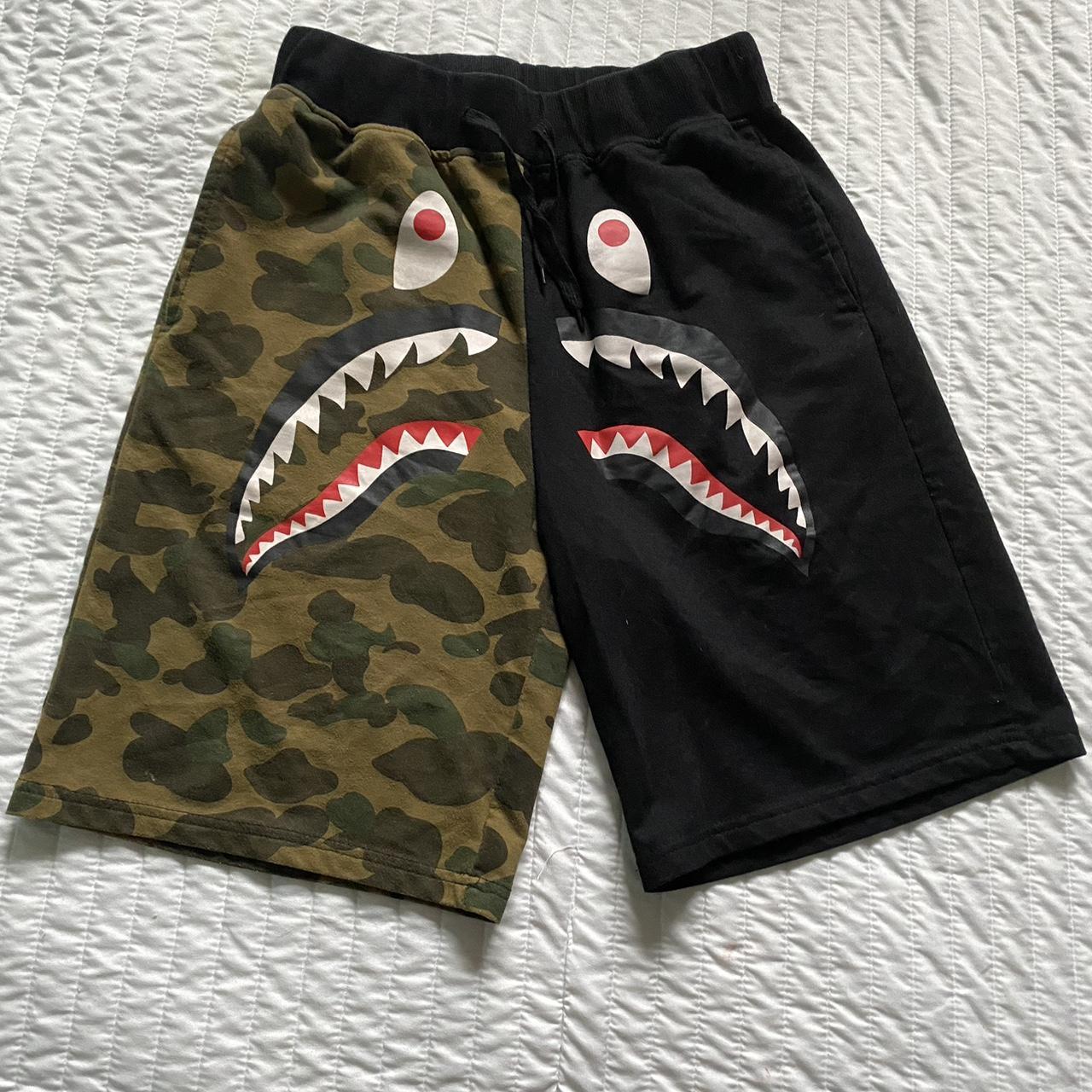 BAPE 1st Camo Back Shark Sweat Shorts #bape #shorts... - Depop