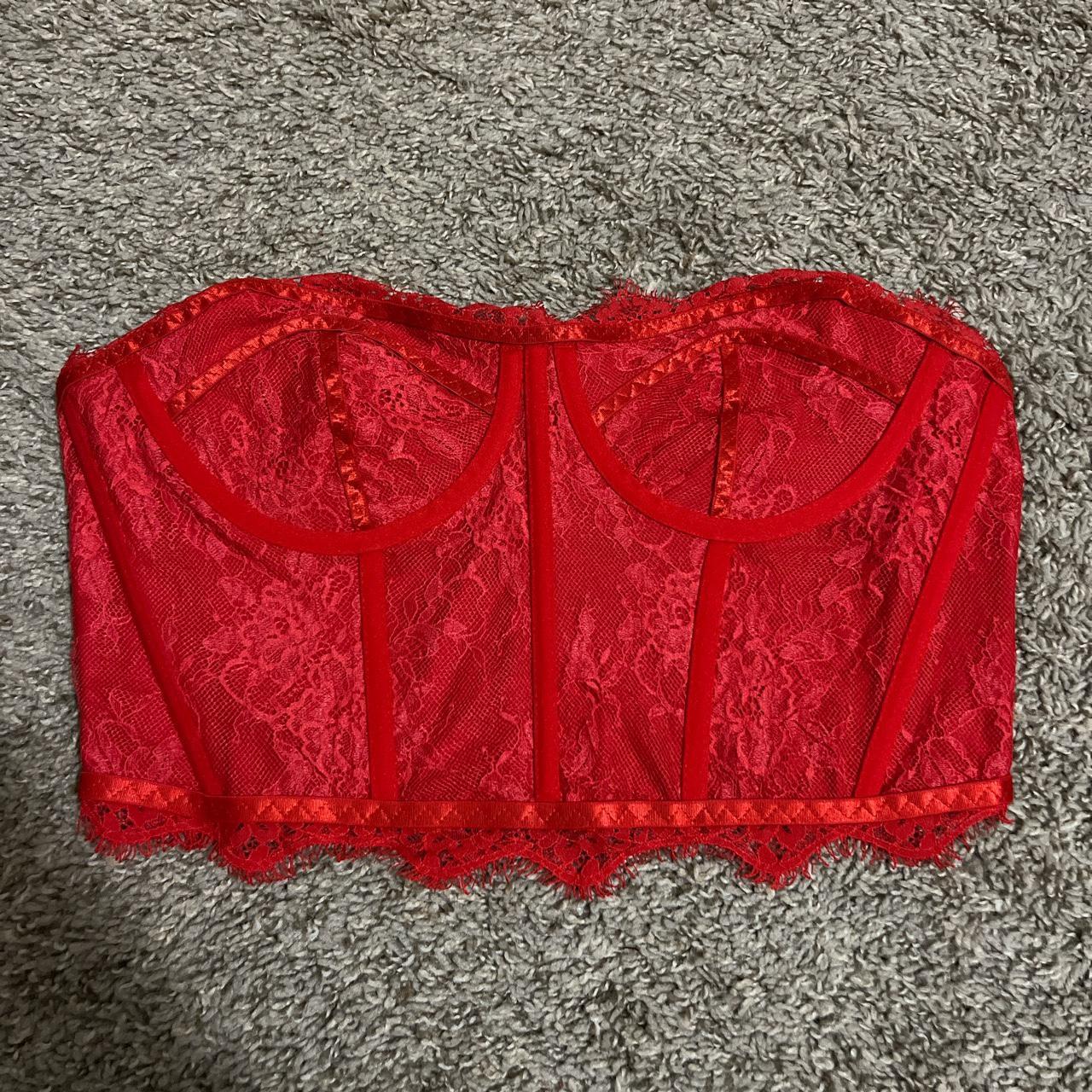 Red lace corset top - Depop