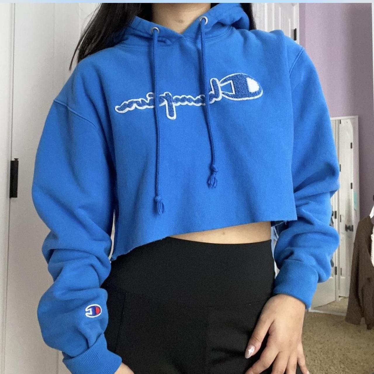 Champion Reverse Weave Chenille Logo Crop Hoodie. Depop