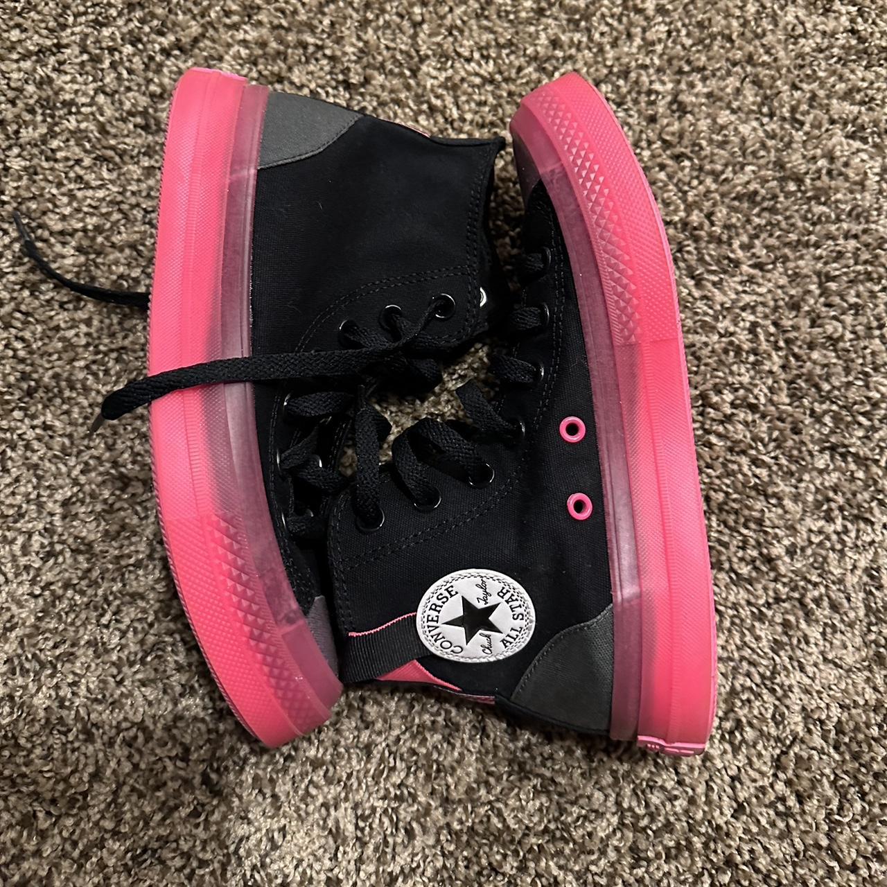 Pink & black high top converse Size 6.5 but runs a... - Depop