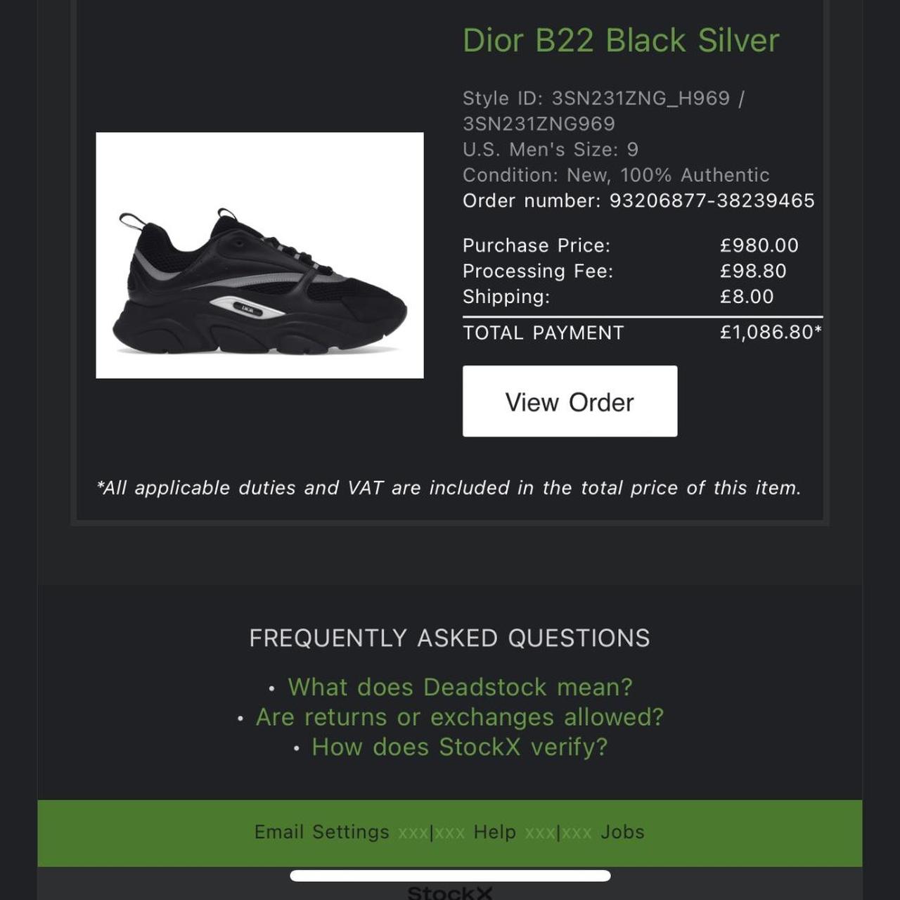 Dior b22 black with receipt - Depop