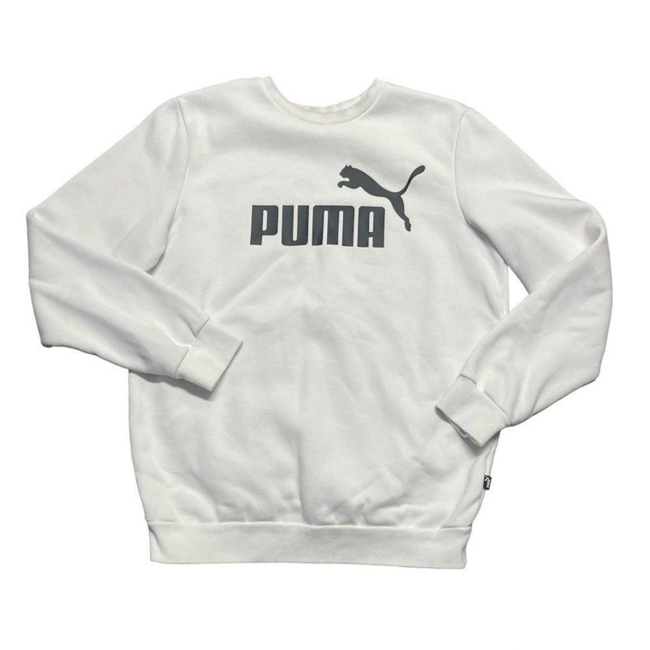 PUMA CREWNECK WHITE black pullover sweater. Depop