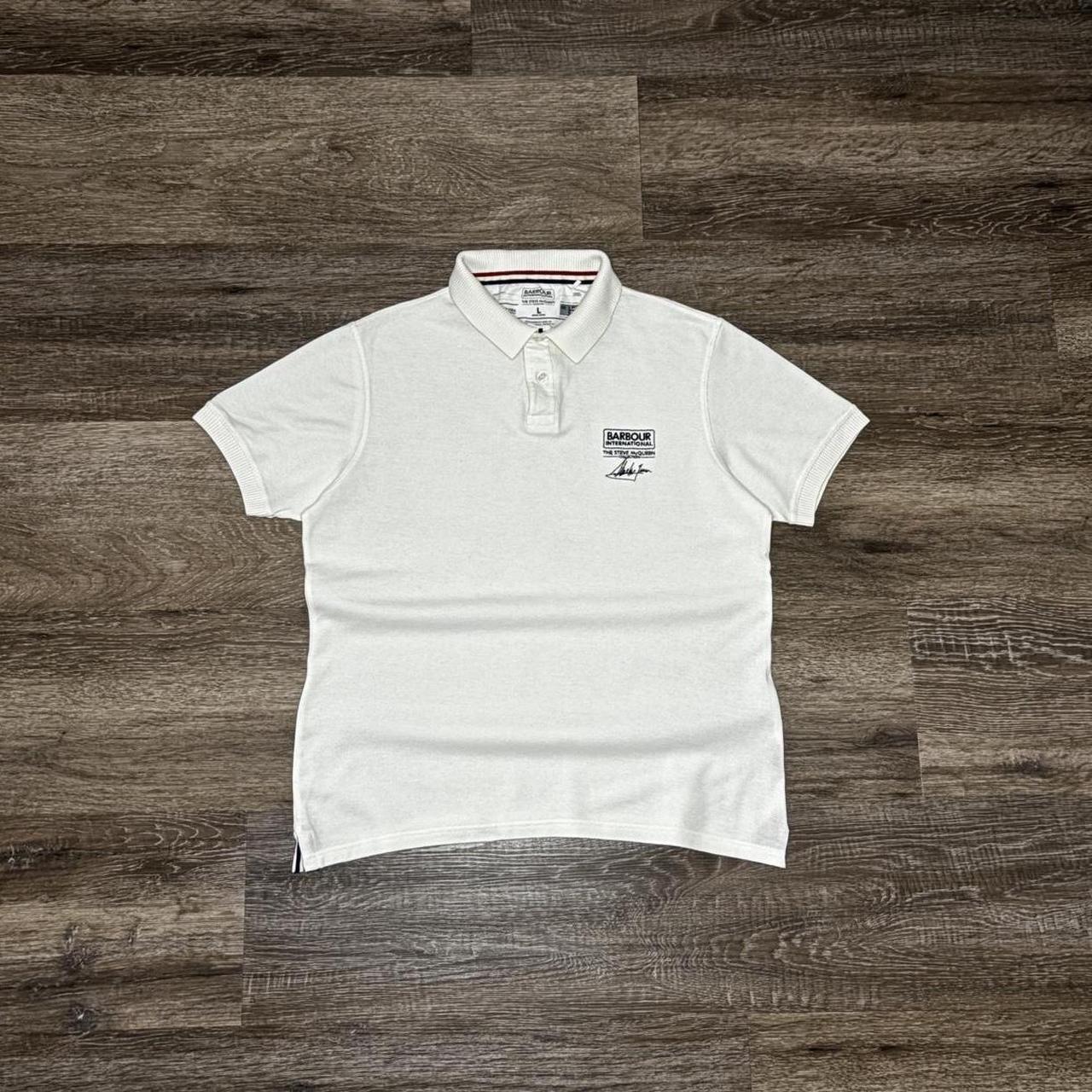 white Barbour X Steve McQueen embroidered polo shirt