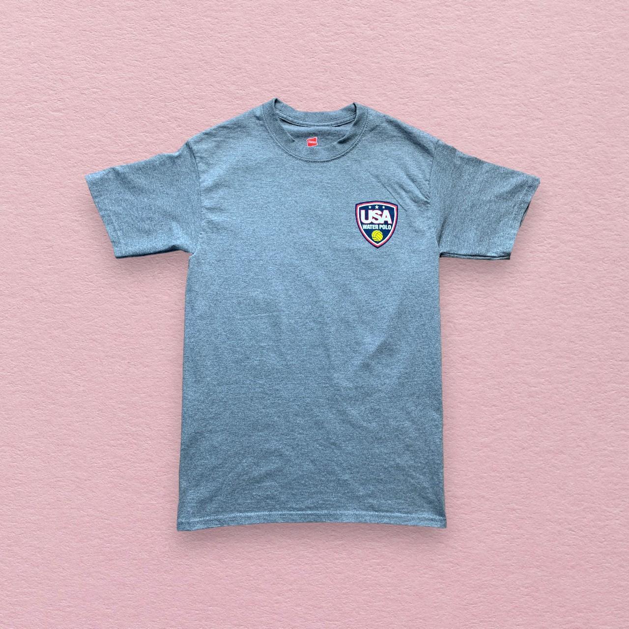 Small Grey USA Water Polo Tee with large Graphic on - Depop
