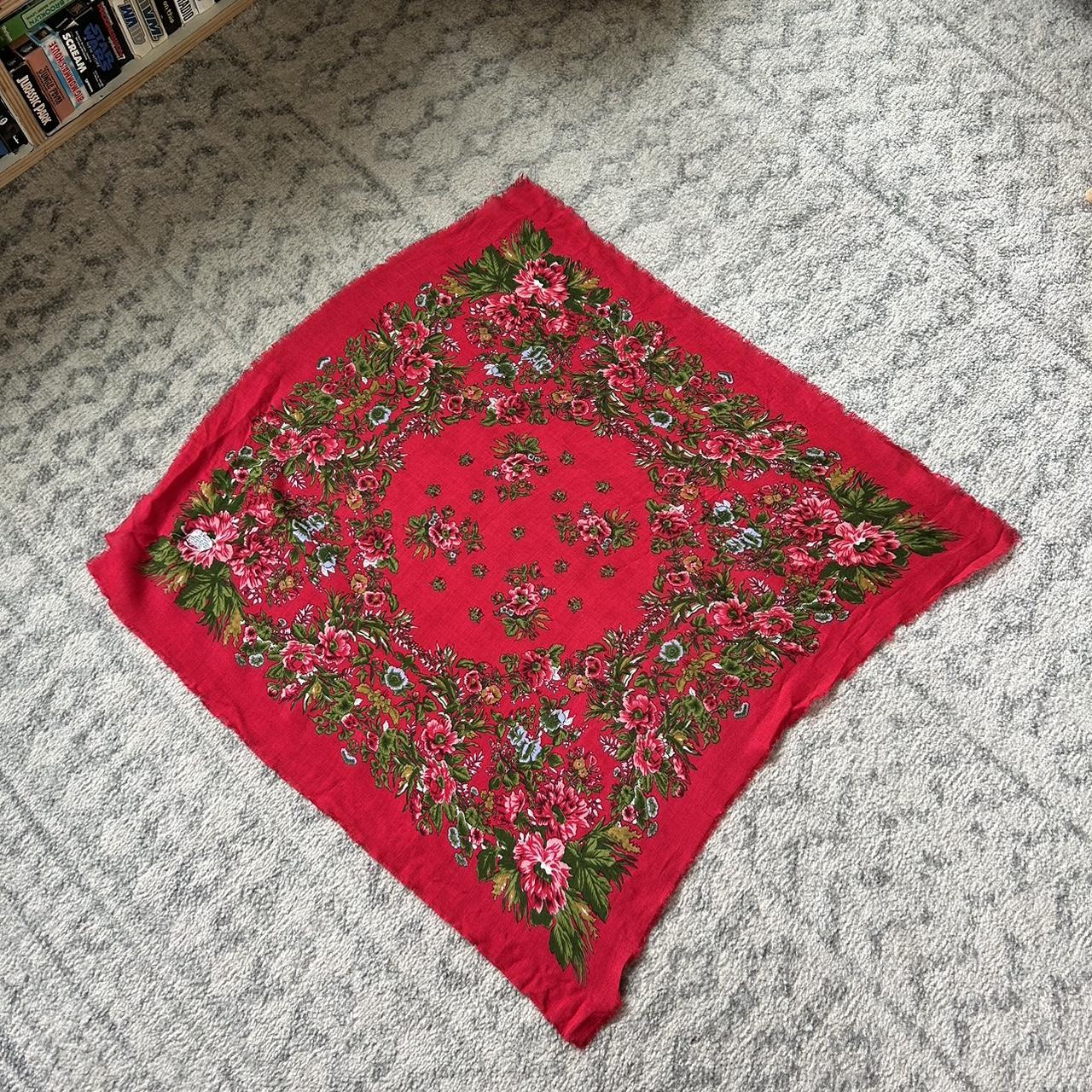 Red Floral Scarf Depop