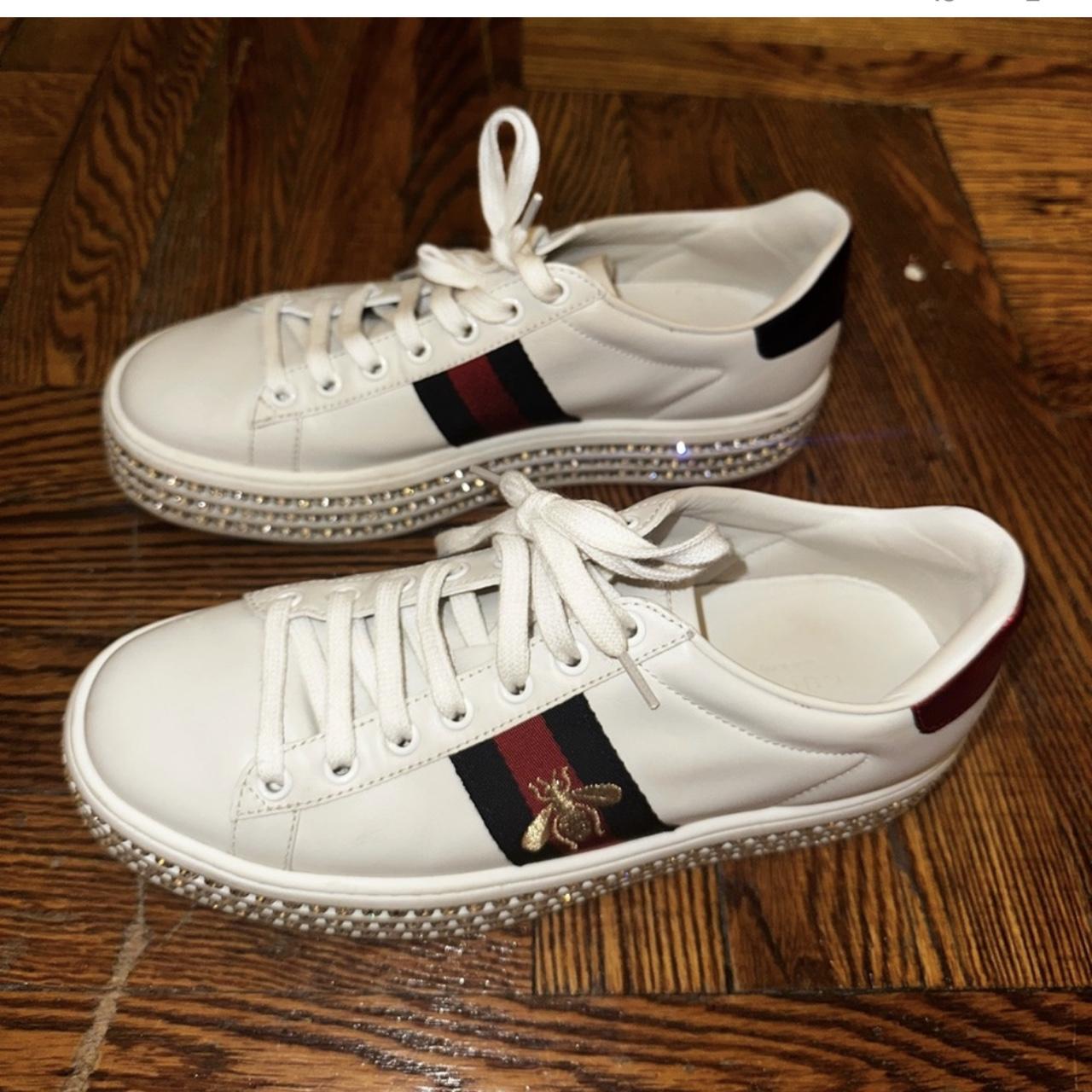 Gucci Tennis Slip on Red bottoms + great shape. - Depop