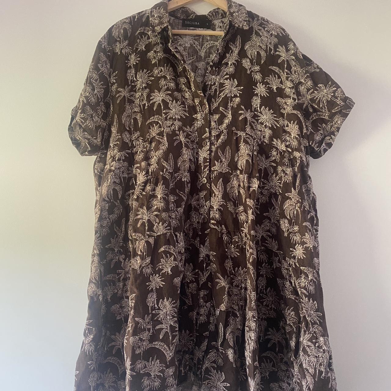 Decjuba linen palm chocolate brown shirt babydoll... Depop