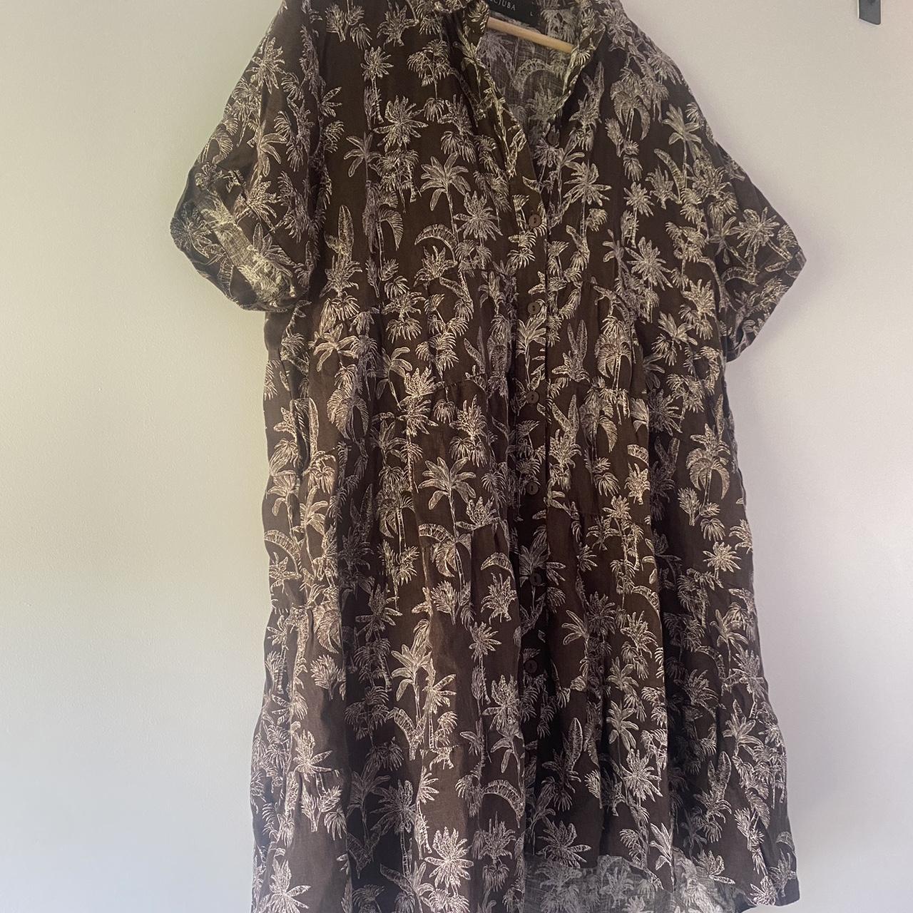 Decjuba linen palm chocolate brown shirt babydoll... Depop