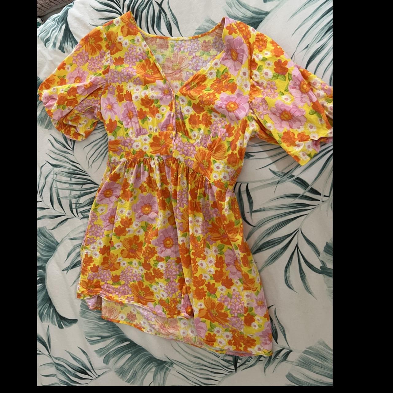 Sportsgirl Puff Sleeve button up mini dress yellow... Depop
