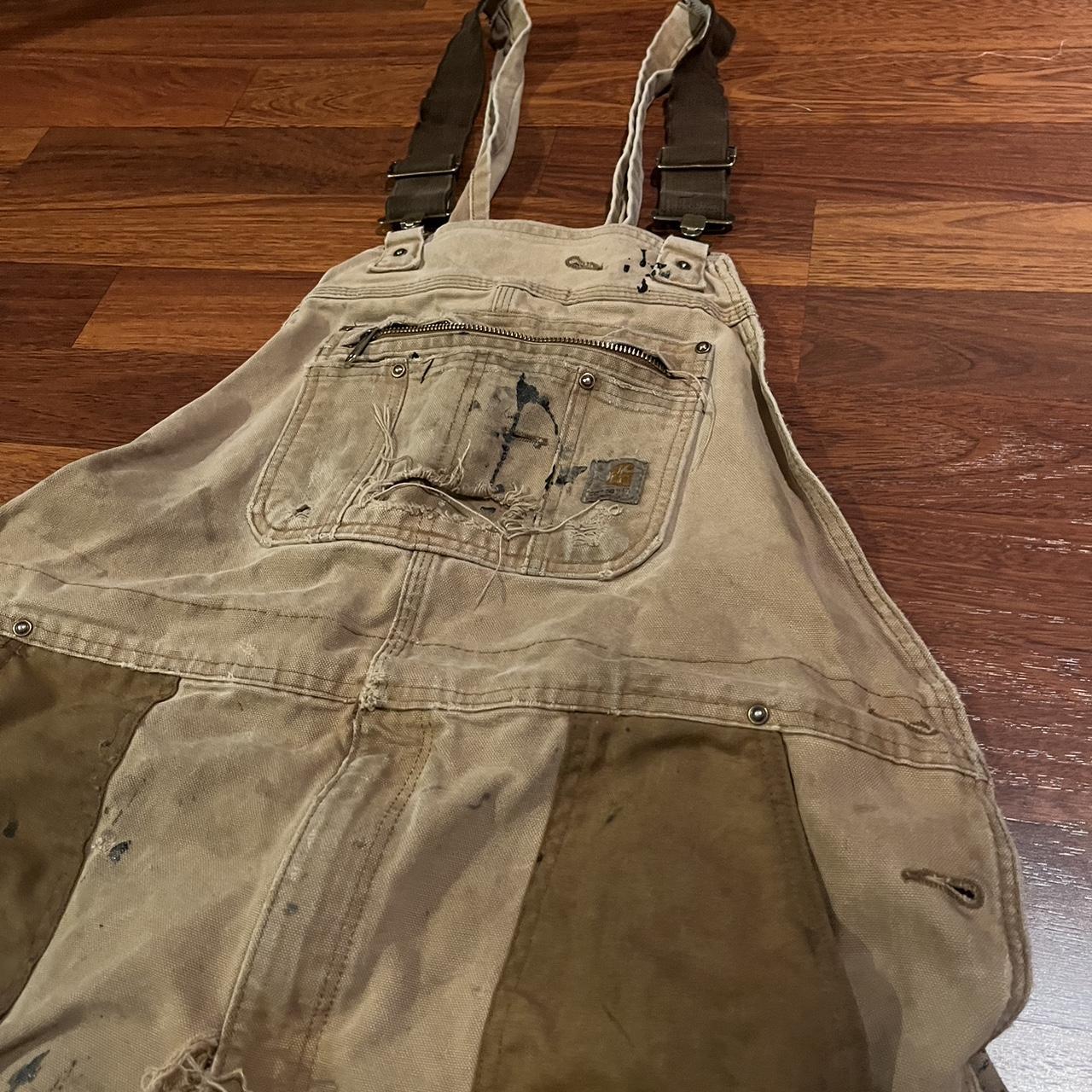 Brown carhartt overalls 42x30 hole in crotch area Depop