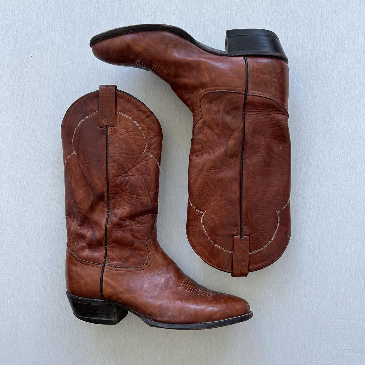 Tony Lama Brown Leather Cowboy Boots Monday Depop