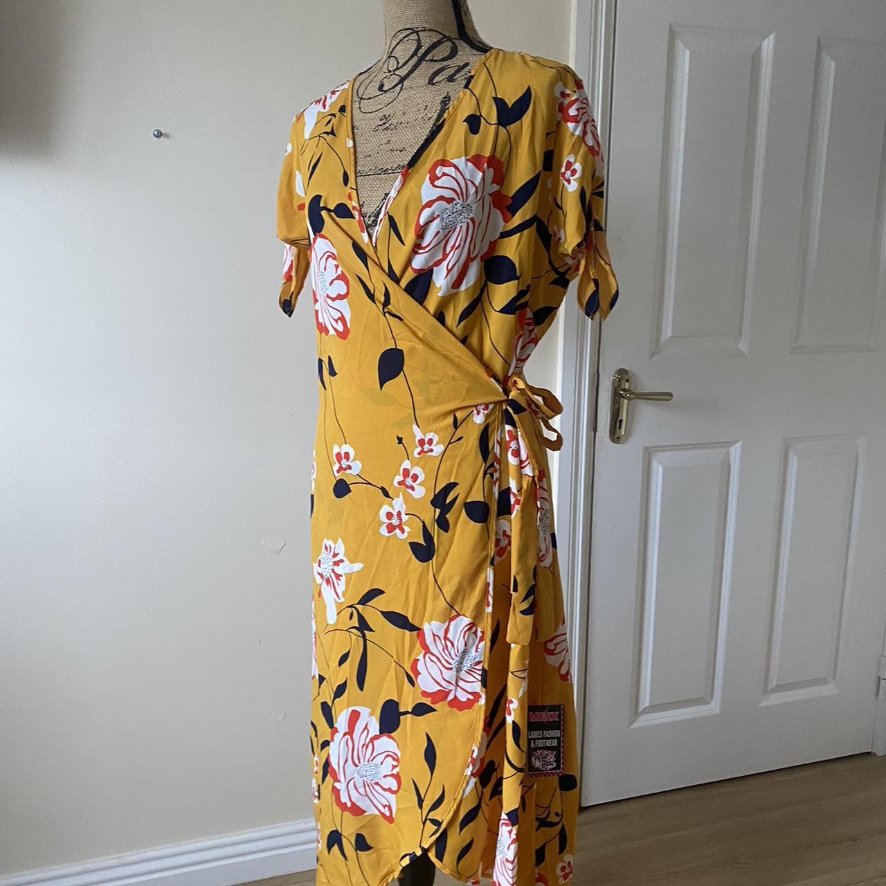 Gorgeous yellow floral wrap dress, never worn, brand... - Depop