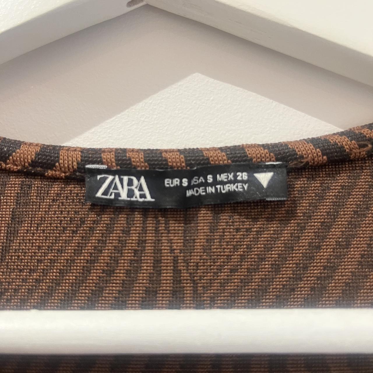 Zara brown and black print long sleeve mini dress,... - Depop