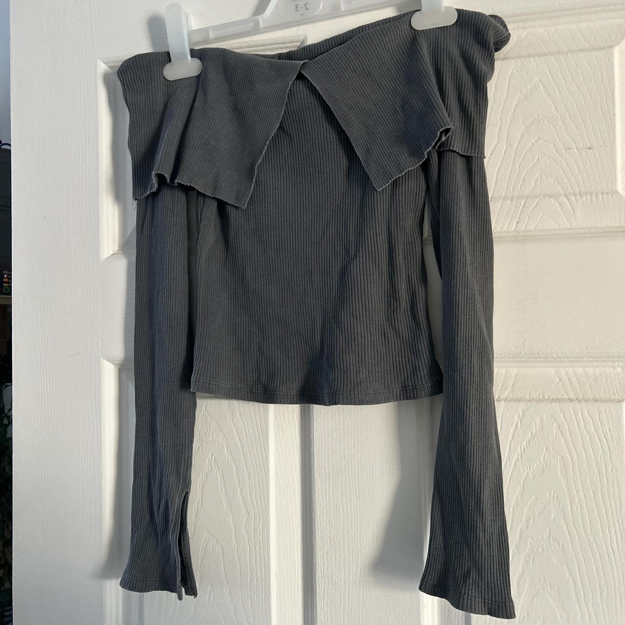 H&M Grey Acubi Grunge Y2k Off-Shoulder Top Depop