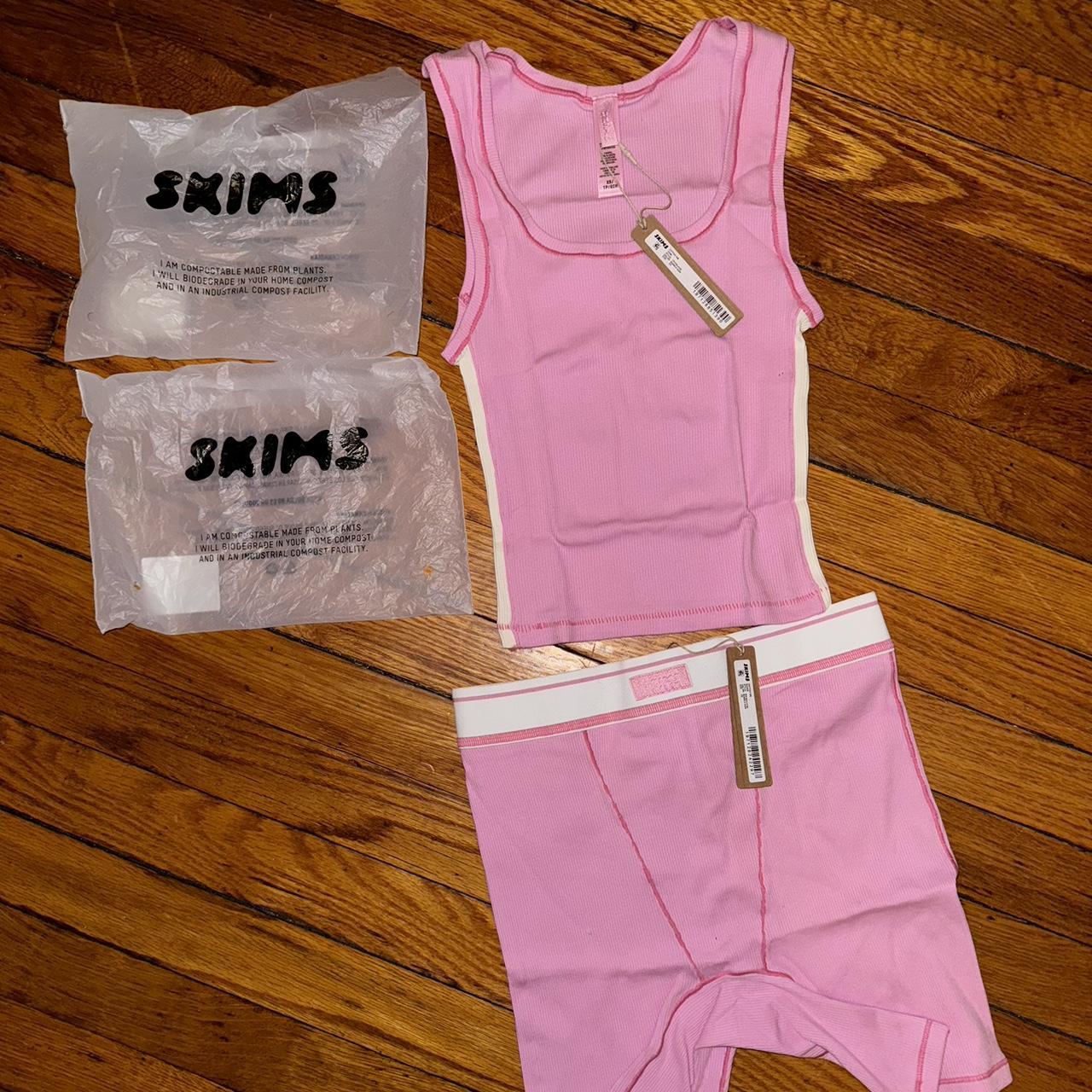 Skims Cotton Rib Tank and Boxer Set in Sugar Pink! - Depop