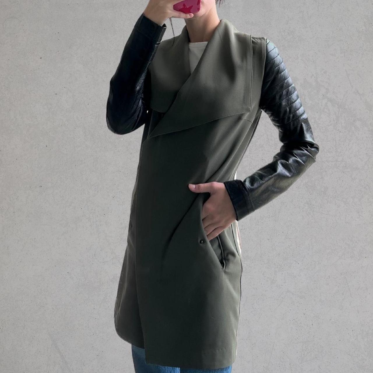 H&M Military green jacket with black leather... Depop