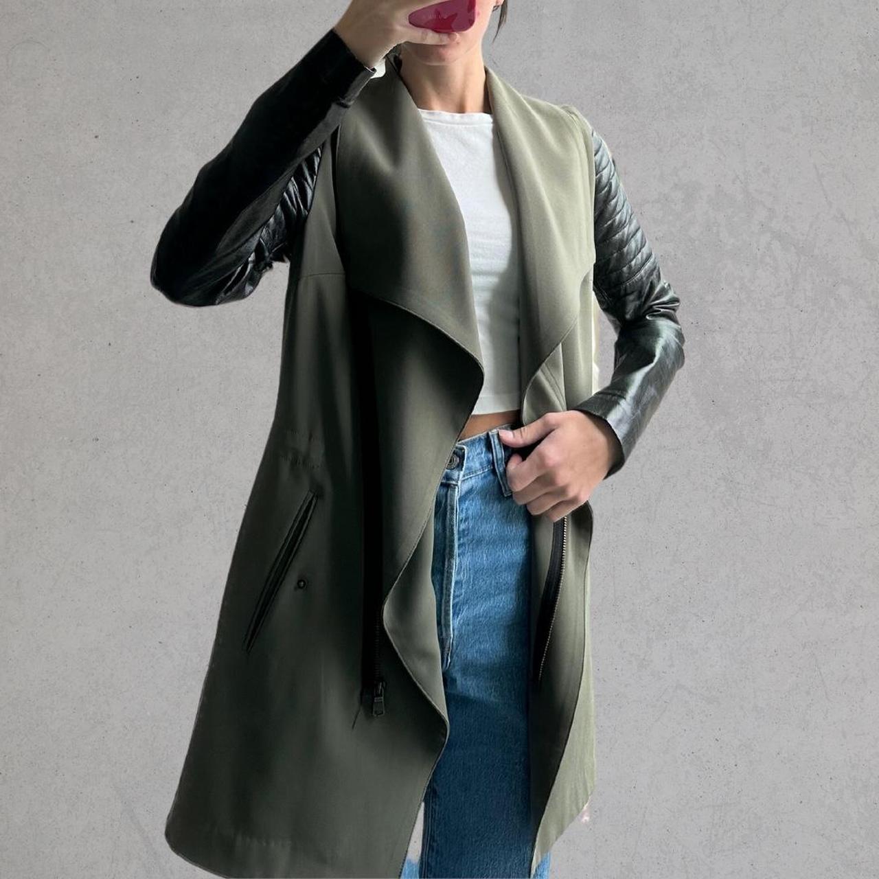 H&M Military green jacket with black leather... Depop