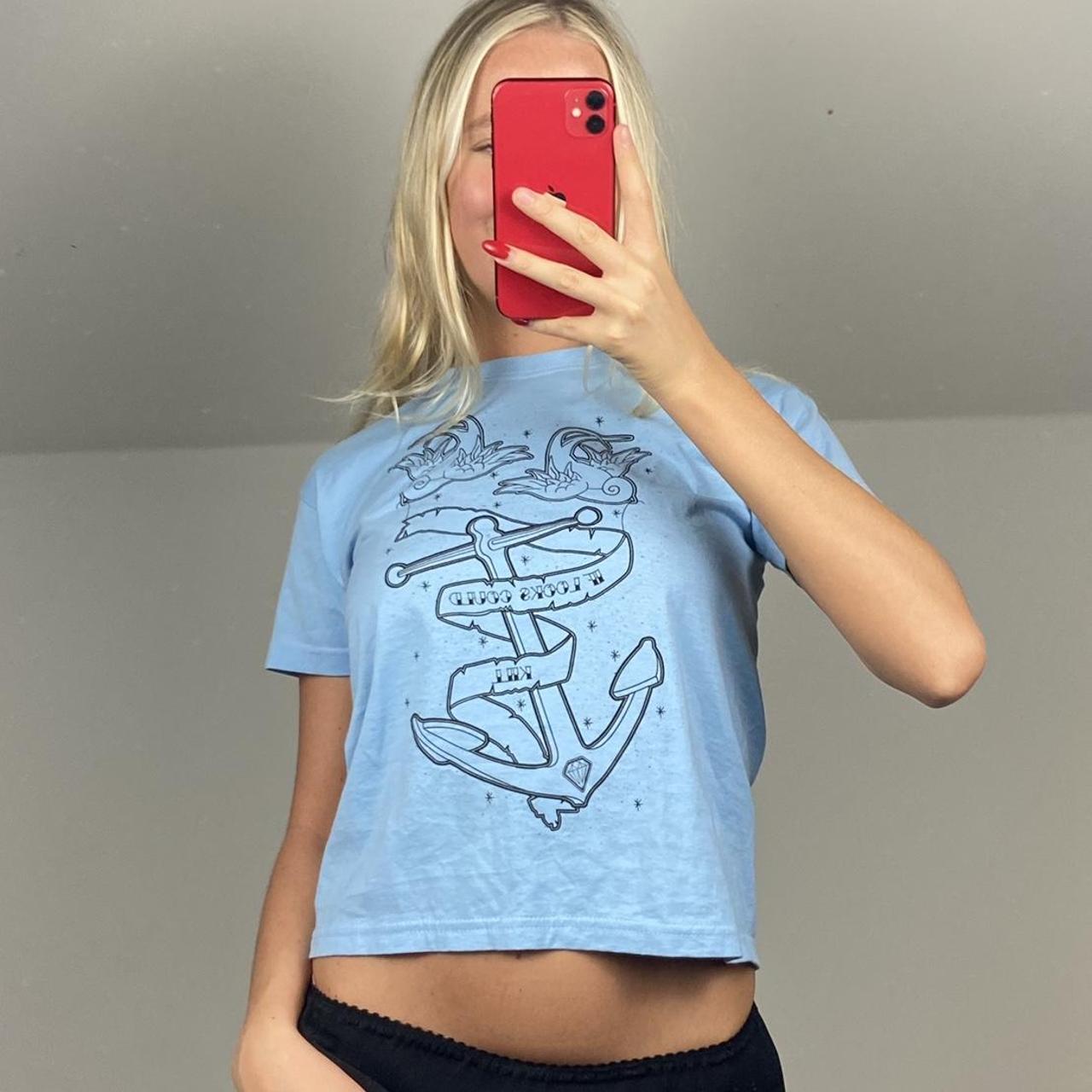 Cute baby blue graphic print y2k Tshirt Tight... Depop