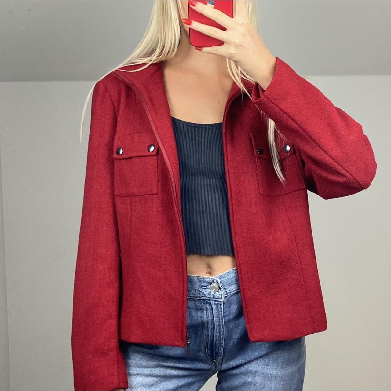 vintage red zip up jacket • • hip length jacket •... - Depop