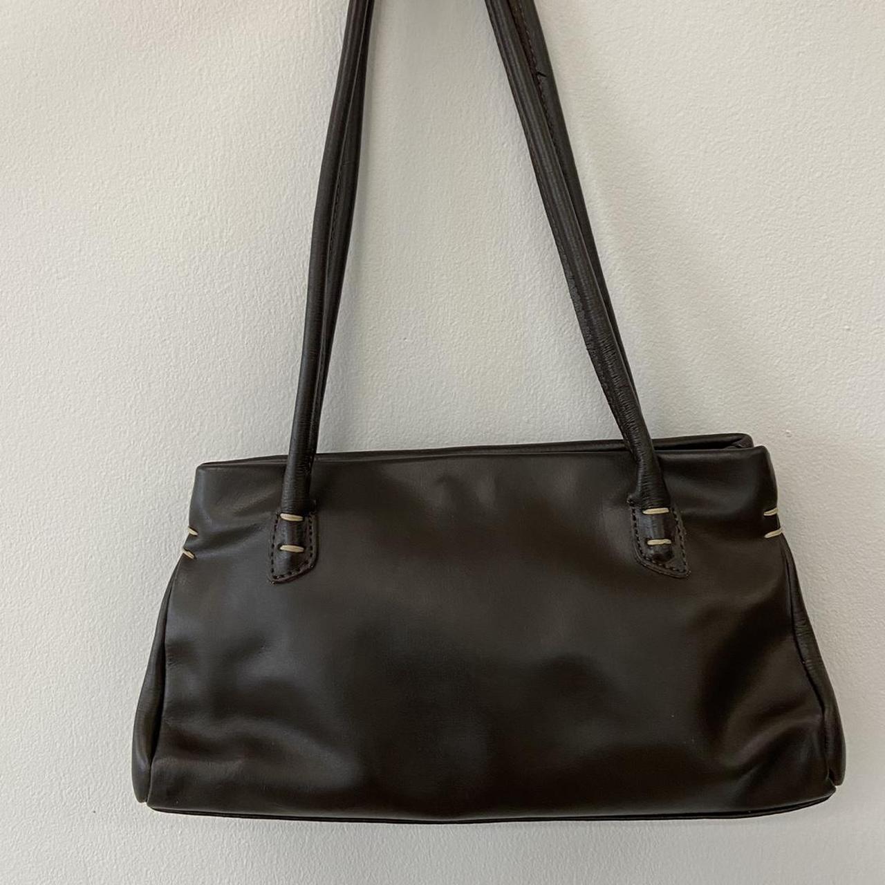 vintage brown genuine real leather shoulder bag... - Depop