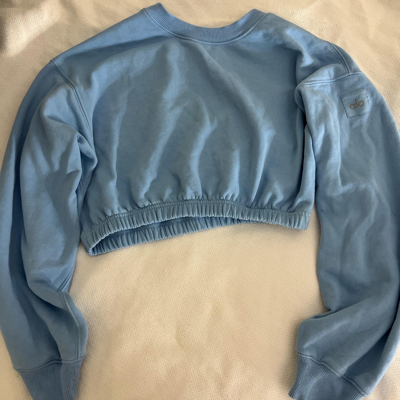 ALO Yoga Sky Blue Cropped Sweater Size Small - Depop