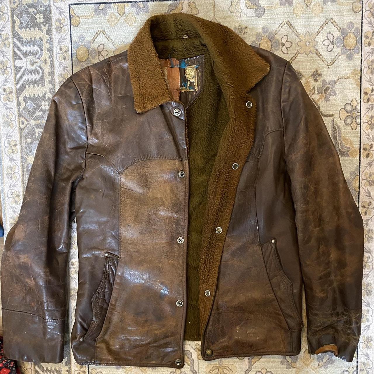 1970s Pioneerwear faded distressed brown leather... - Depop