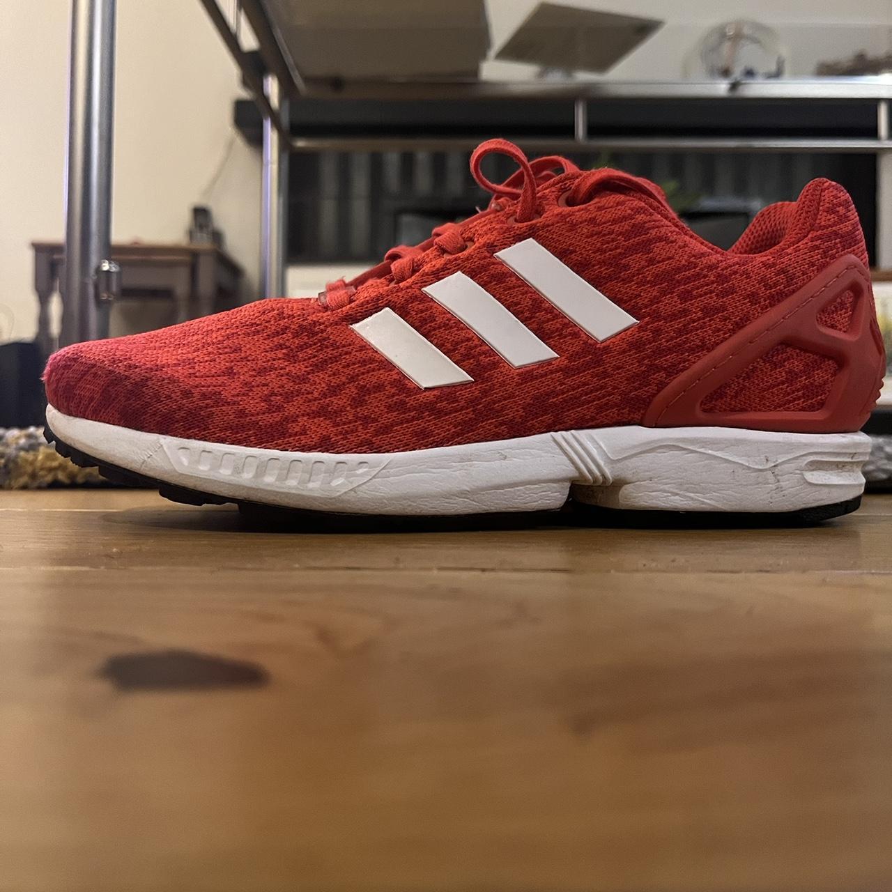 Adidas ZX Flux red and white trainers. UK Size 5