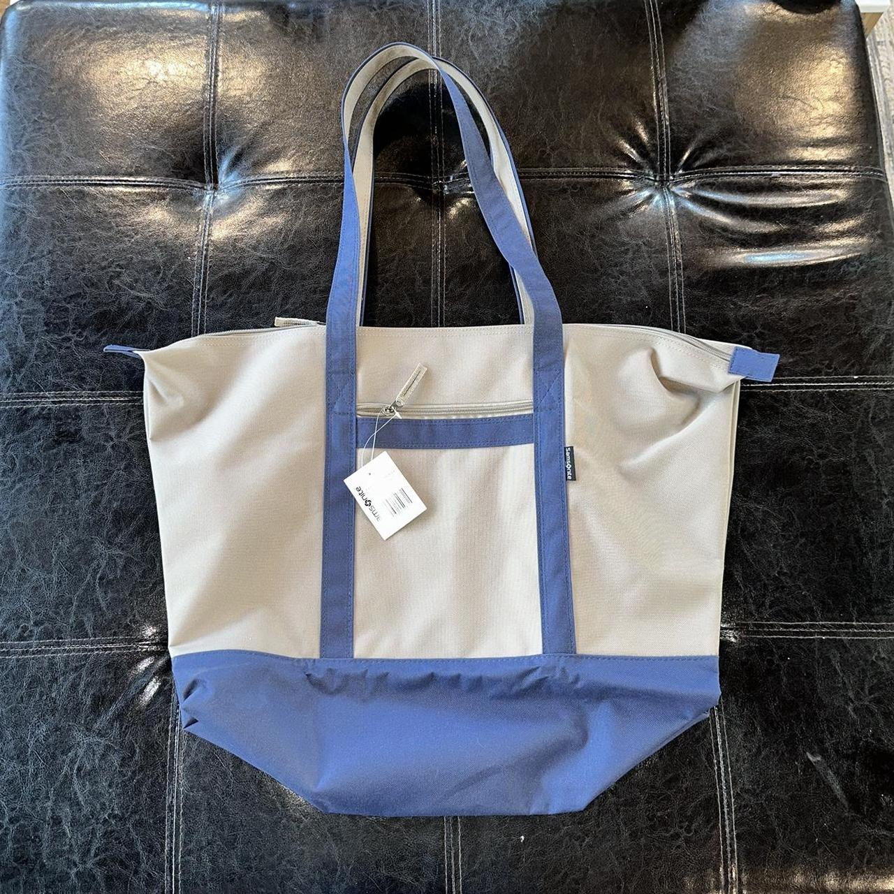 SAMSONITE TAN AND NAVY BLUE YACHT LARGE TOTE BAG NEW