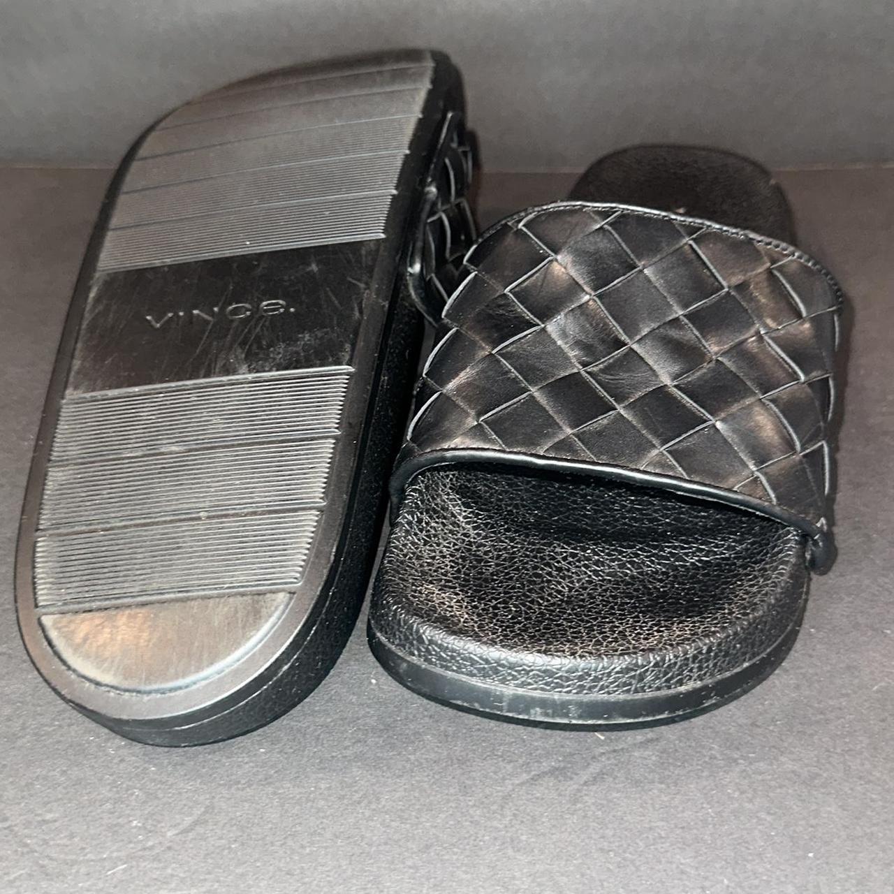 Vince Watley Black Leather Woven Pool Slides Depop