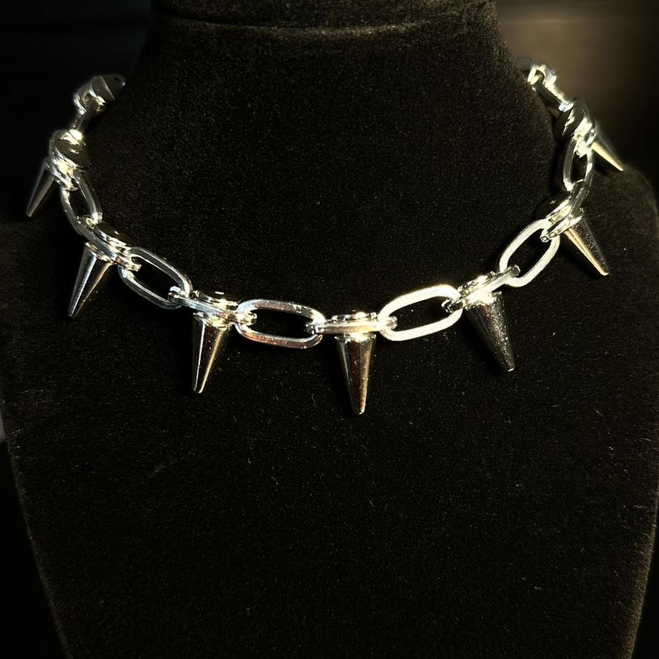 SPIKEY (not sharp) CHOKER UNISEX SILVER 16 INCH... - Depop