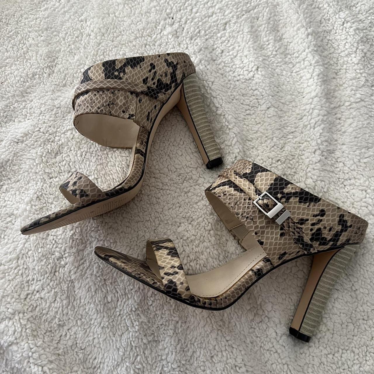 calvin klein snakeskin buckled open toe heels size