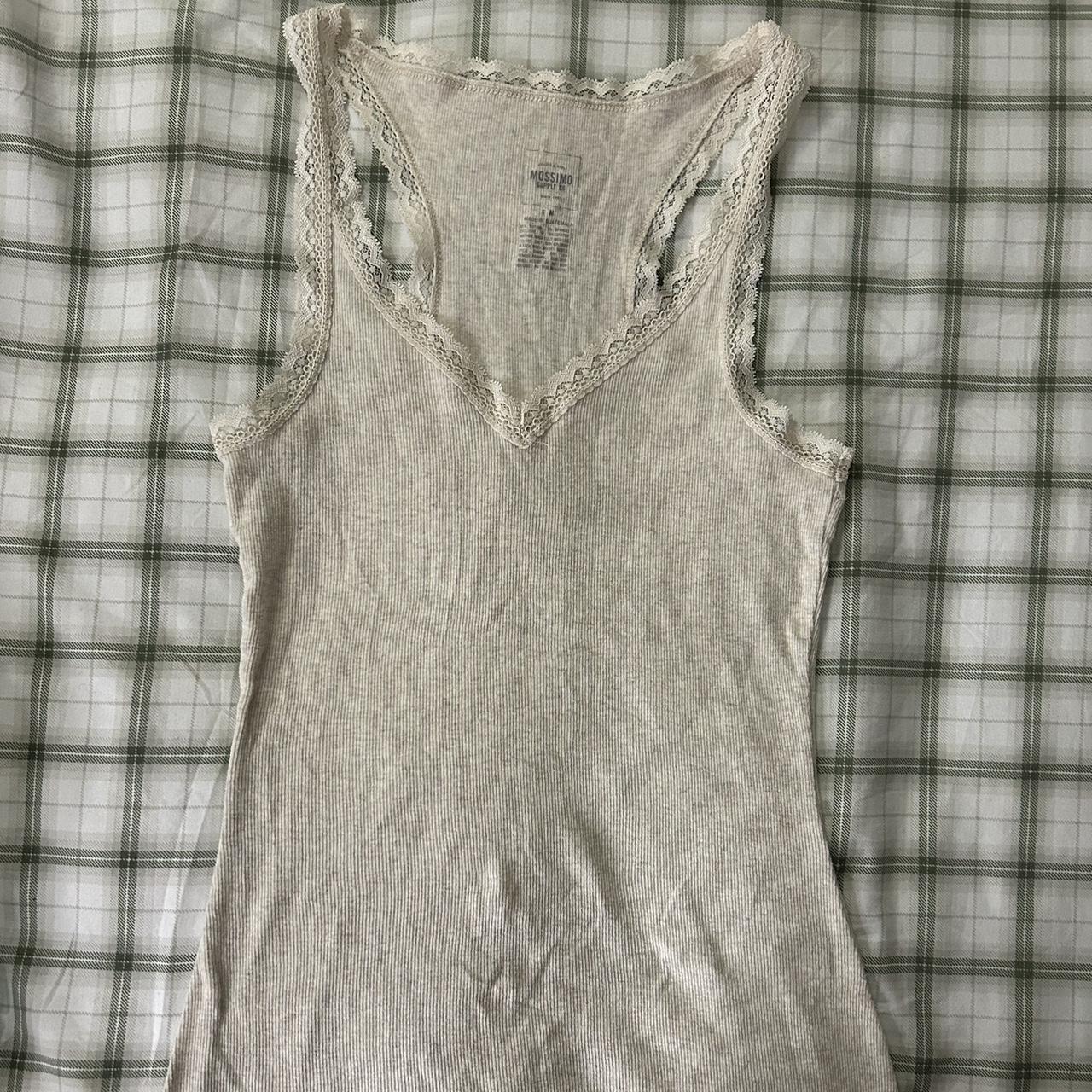 vintage tan laced trim tank top size medium - Depop