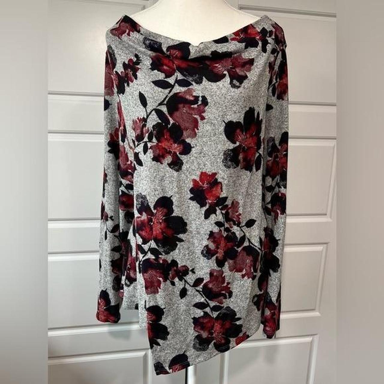 Floral Cowl Neck Tunic Top Long Sleeve Gray Depop