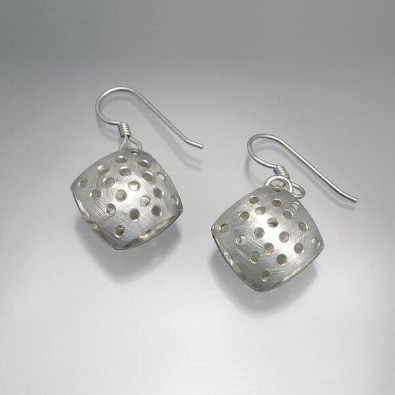 Women's Earrings - Silver – Silver Cube Dangle Ea… - image 1