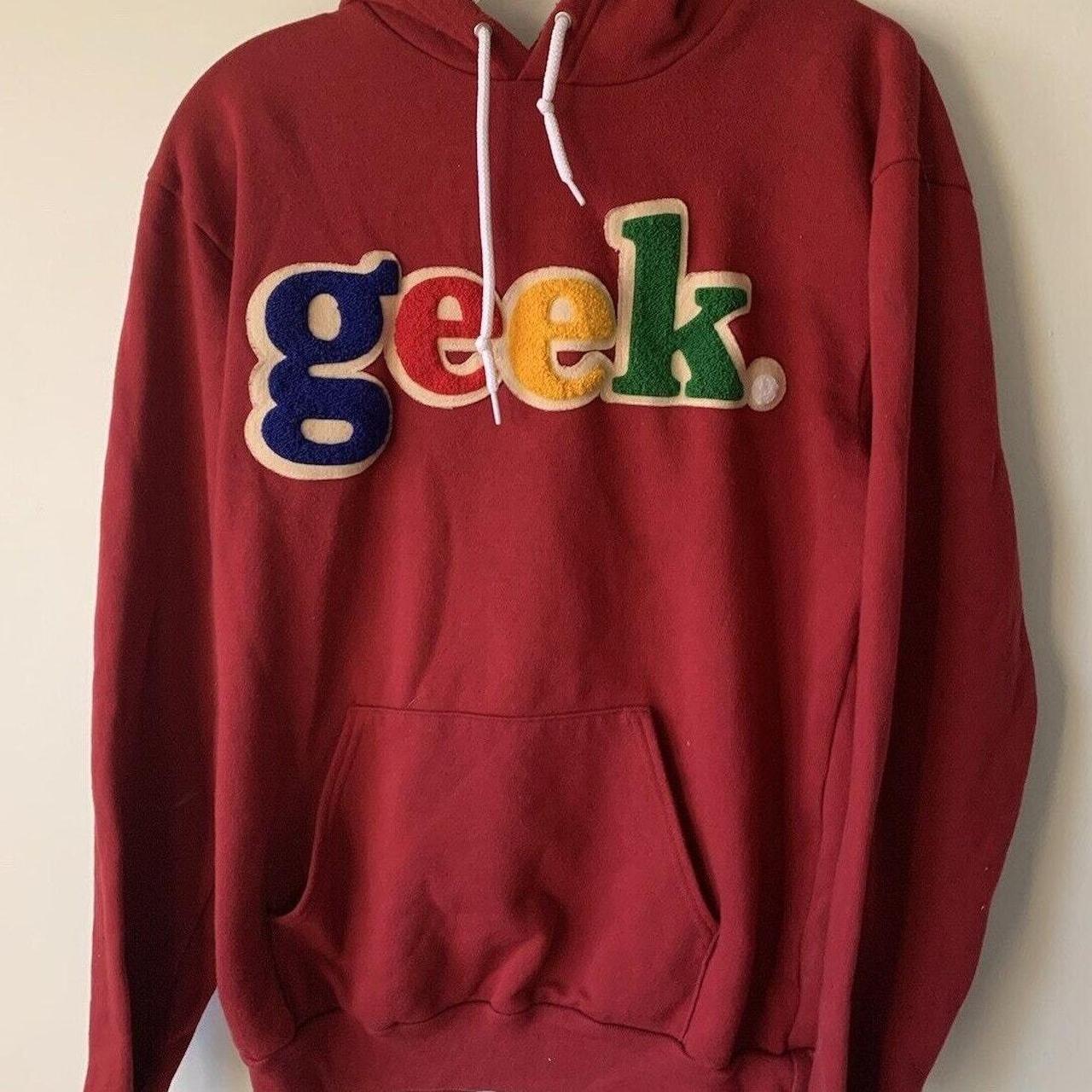 Red Fashion Geek hoodie with geek. lettering that is. Depop