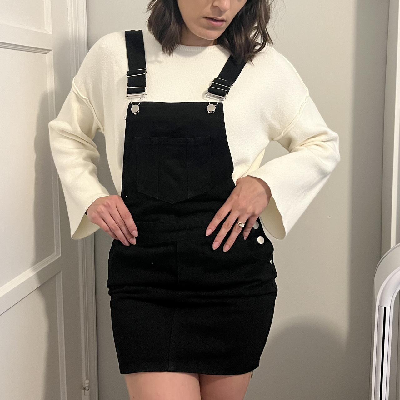 Black denim dress overalls best sale