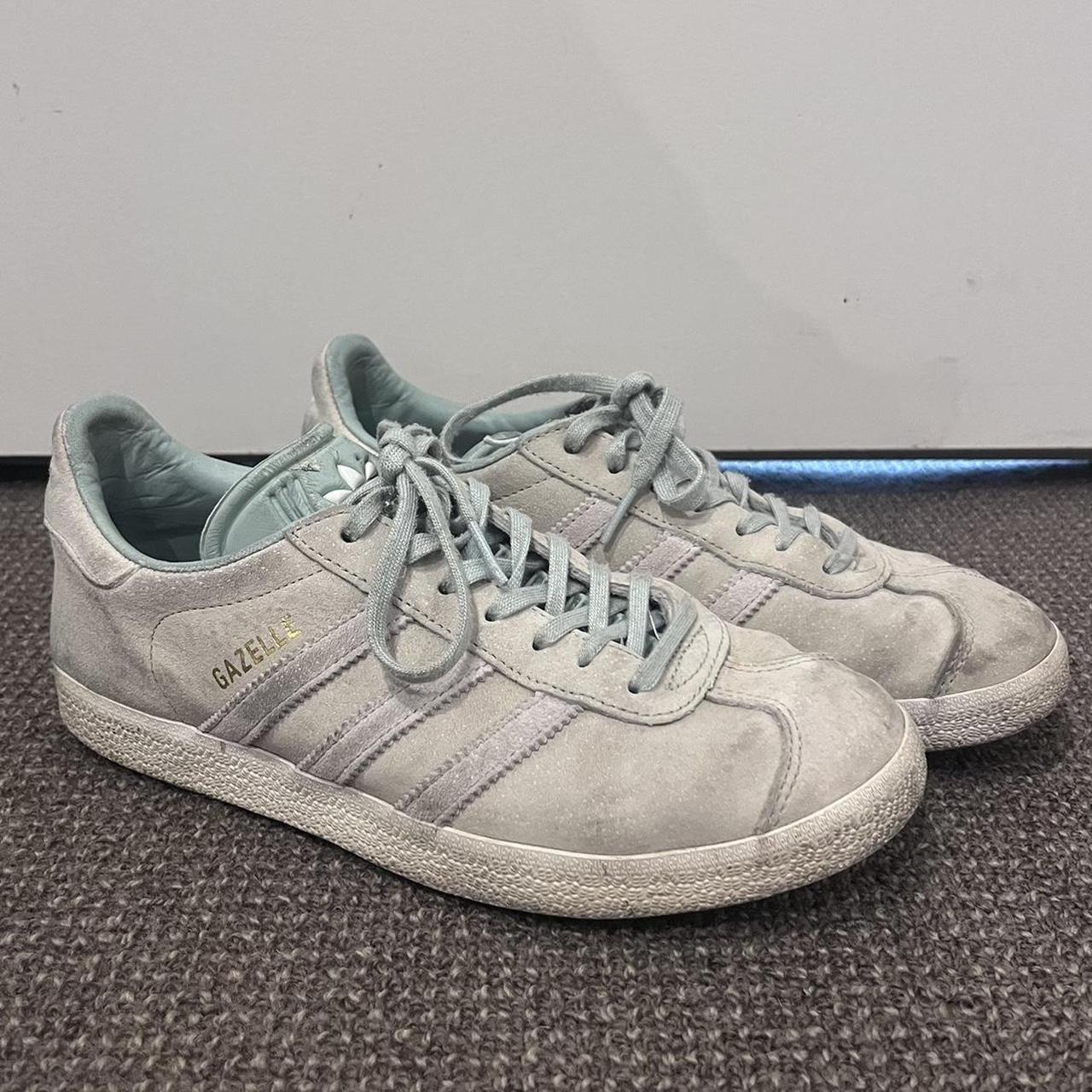 Adidas Gazelles Light grey blue and white Women’s... Depop