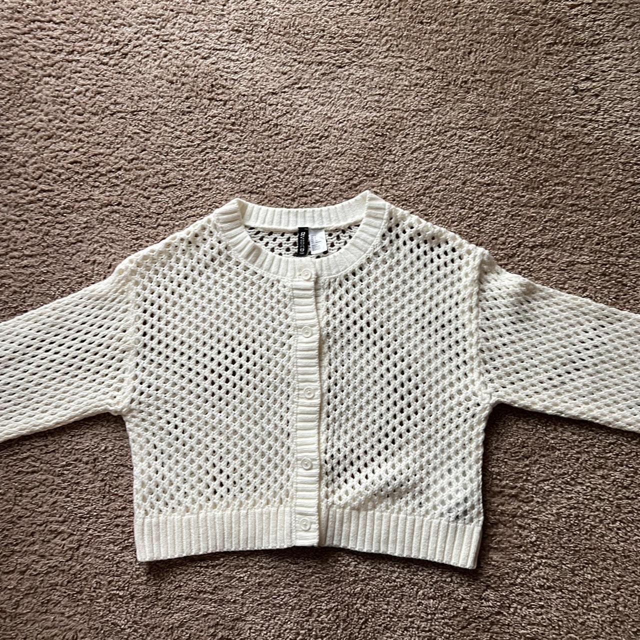 H M cream crochet button down cardigan Size Depop