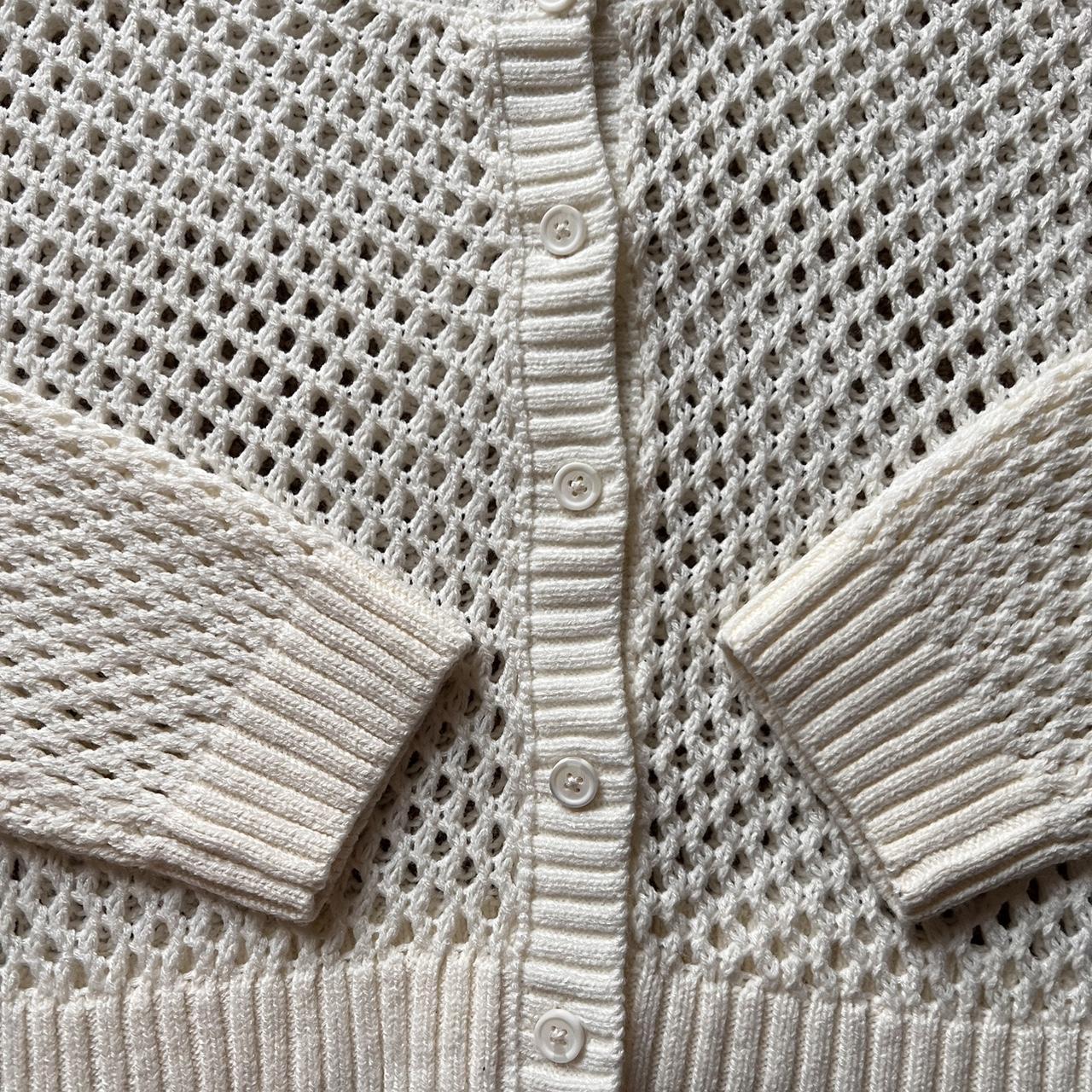 H M cream crochet button down cardigan Size Depop