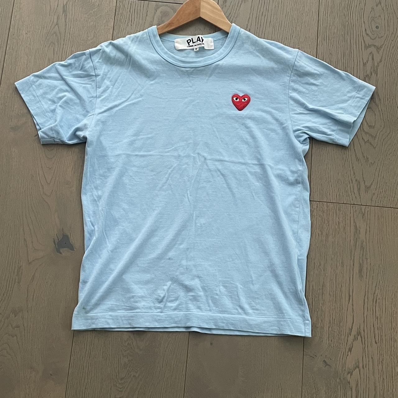 blue comme des garçon tshirt SIZE: M originally... - Depop