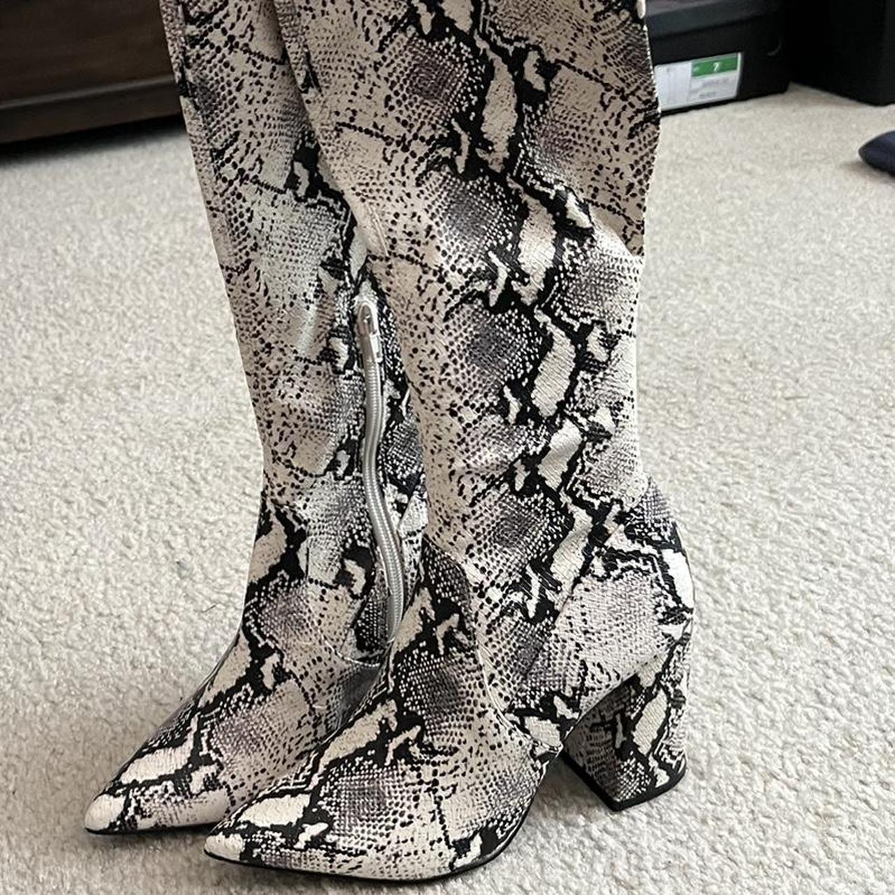 Black and white snake print boots thigh high . Depop