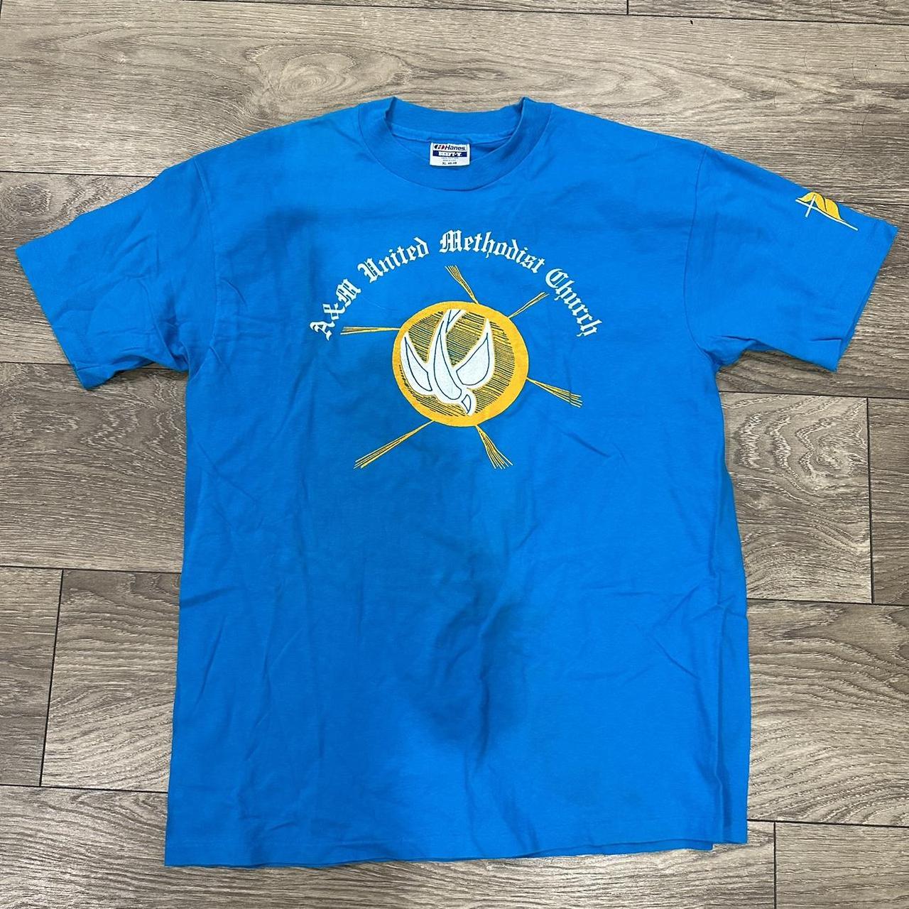 Cool, 90s, blue, Methodist church shirt with a cool... Depop