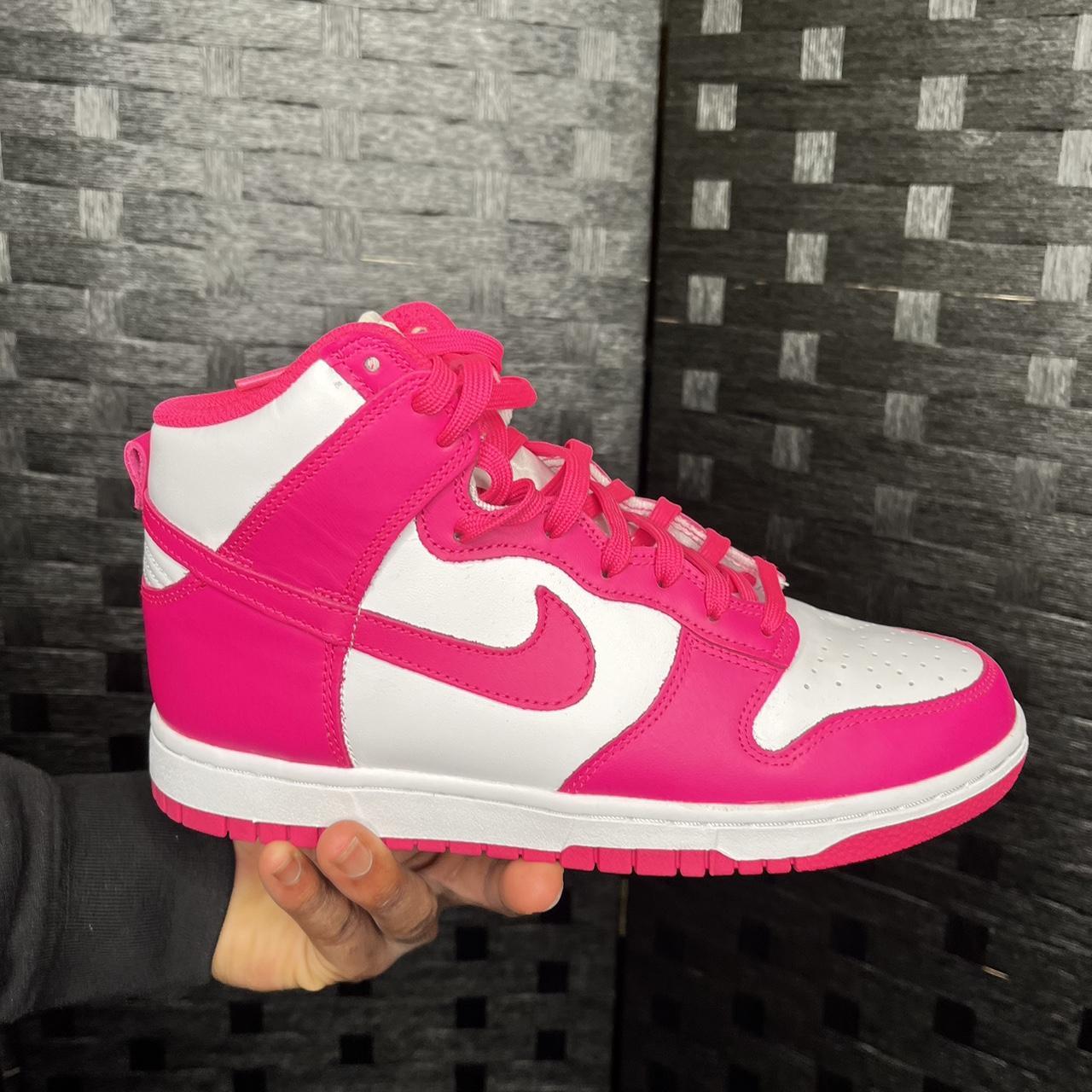nike dunk high pink prime worn once Good condition... - Depop