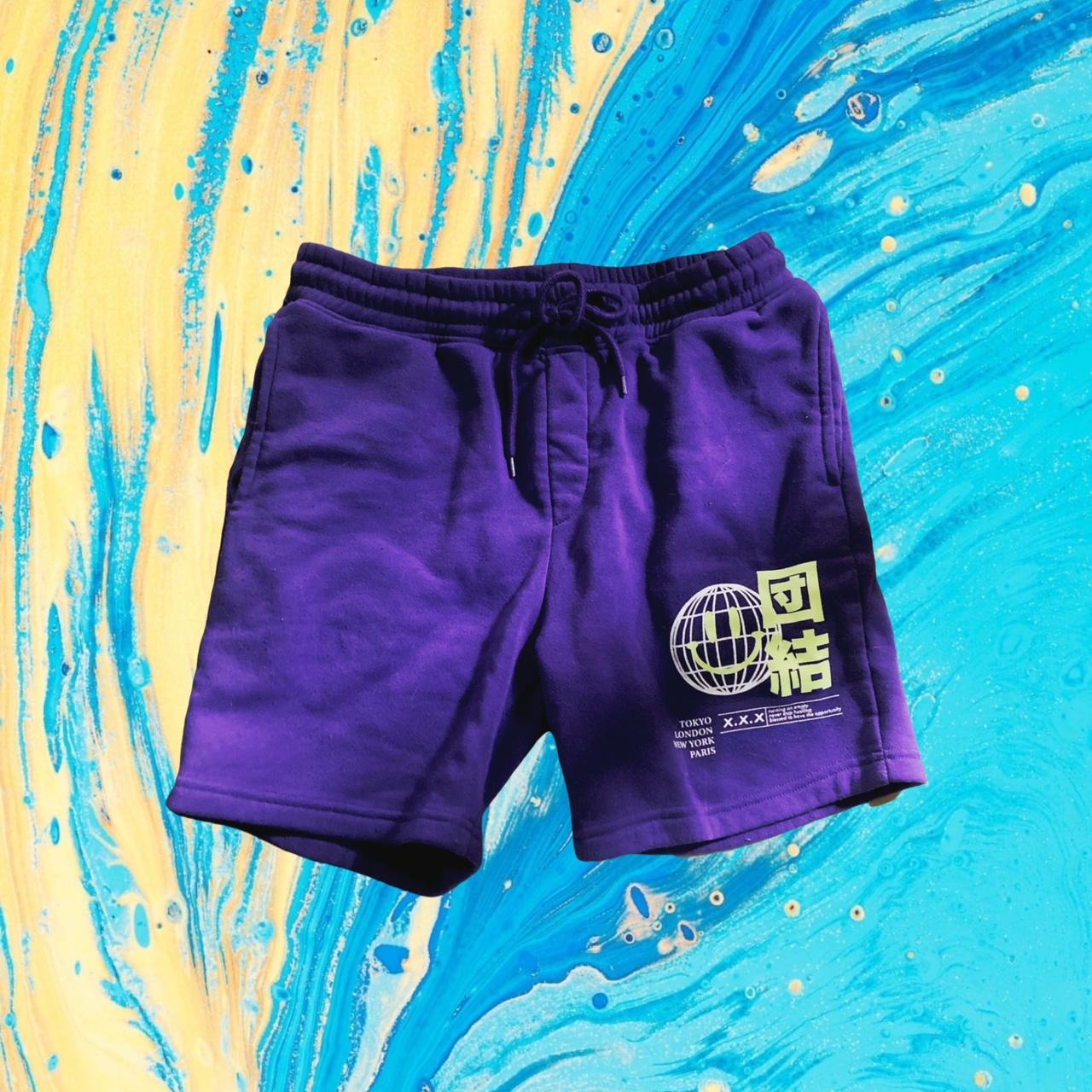 Brooklyn Cloth 7” Short Purple & Neon, lounge shorts. - Depop